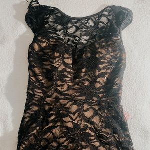 Black Lace with Nude slip High Low Dress